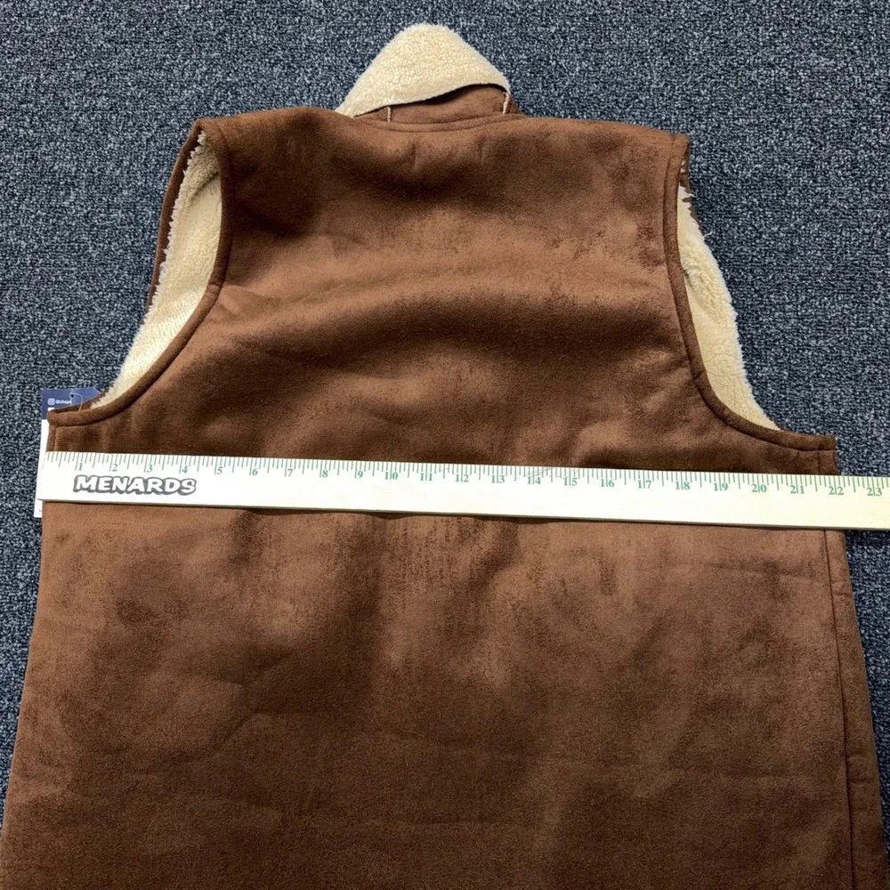 Chaps Faux Suede Shearling Lined Vest Womens L Brown NWT Open Front Drape Boho